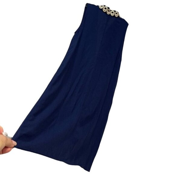 Lilly Pulitzer Navy Blue Shift Dress Size 6, Gold Embroidery, 100% Rayon, Boho - Picture 6 of 6
